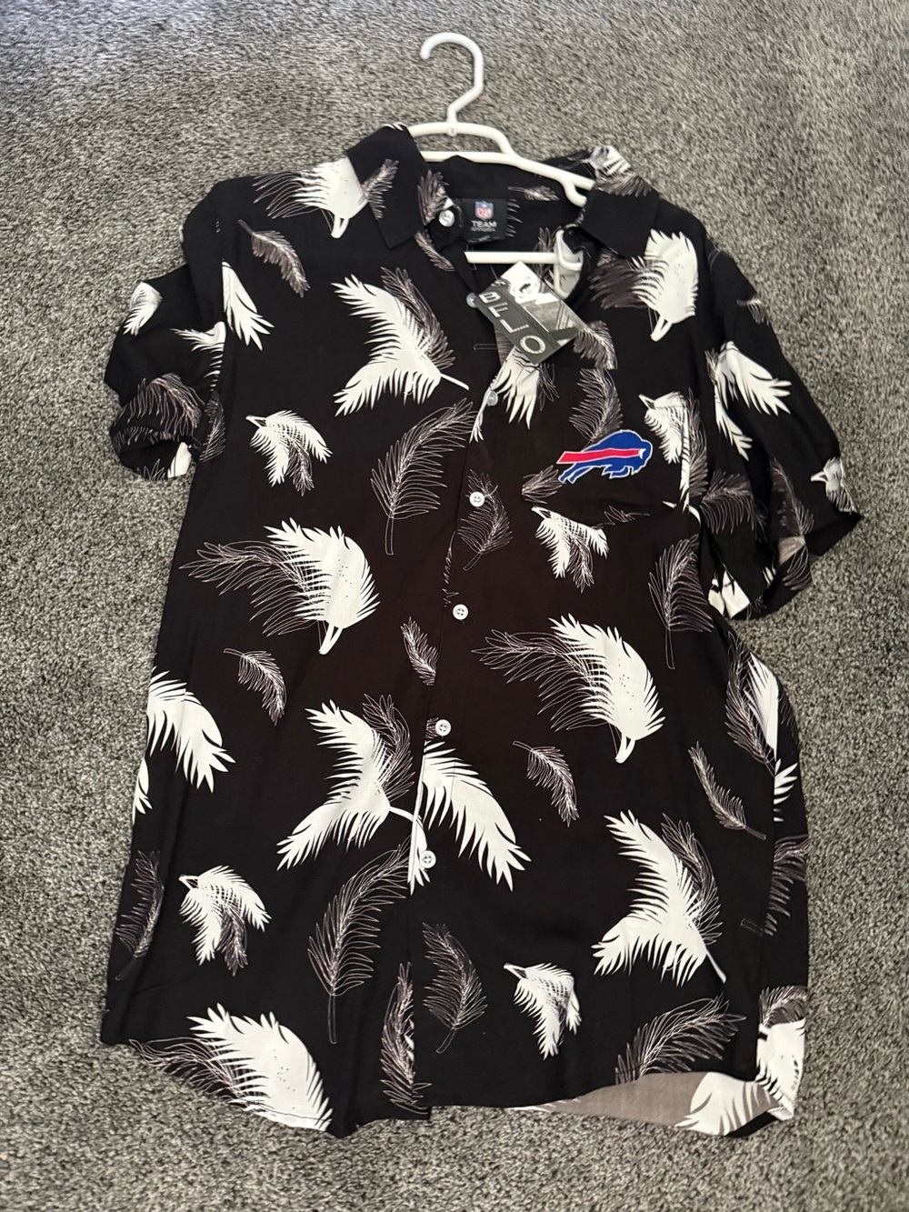 Buffalo David Bitton Black Short Sleeve Button-Up with White Feather Print